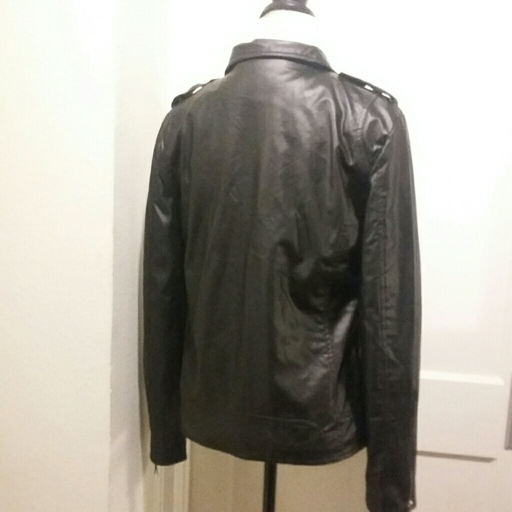 Leather Moto Bomber Faux Jacket Zippers 80's - Picture 5 of 5